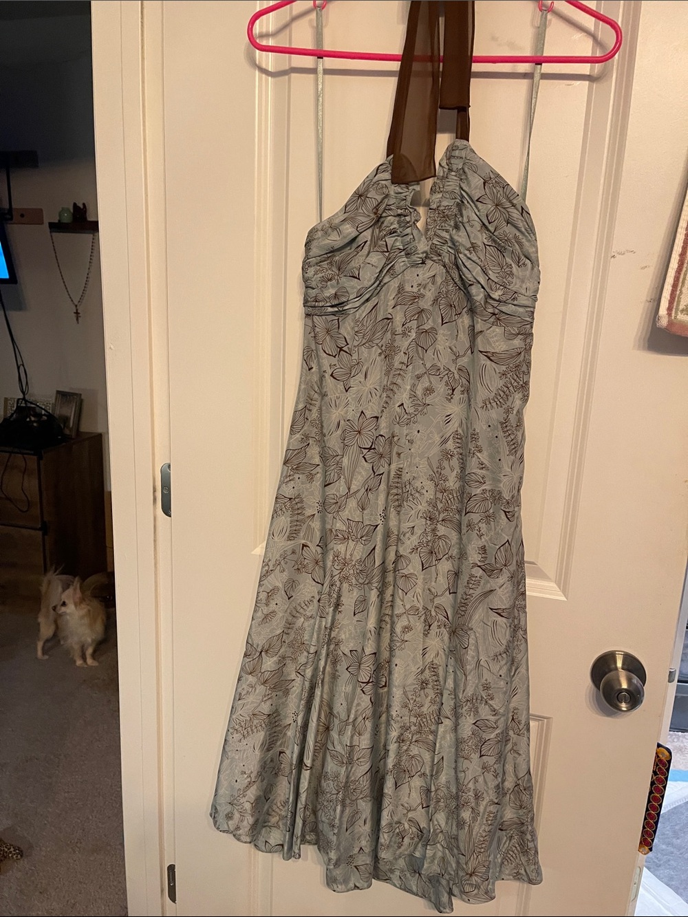 BCBGMaxAzria Light Blue Floral Halter Silk Dress